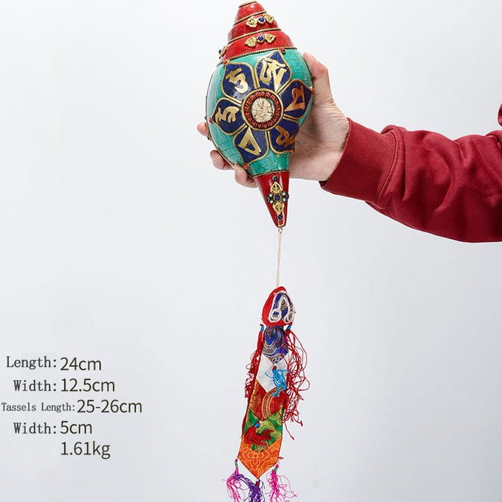 Tibetische handgemachte Shankha Om Mani Padme Hum Buddha Avalokitesvara Türkis Muschel Muschel positive Dekoration - Om Mani Padme Hum-Weiße Tara 24*12,5cm - image 25