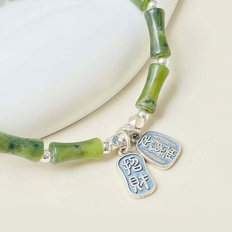 Buddha Stones Armband aus 925er-Sterlingsilber, Bambus-Jade, Glückskatze, Fu-Charakter, Glücksfülle - image 12
