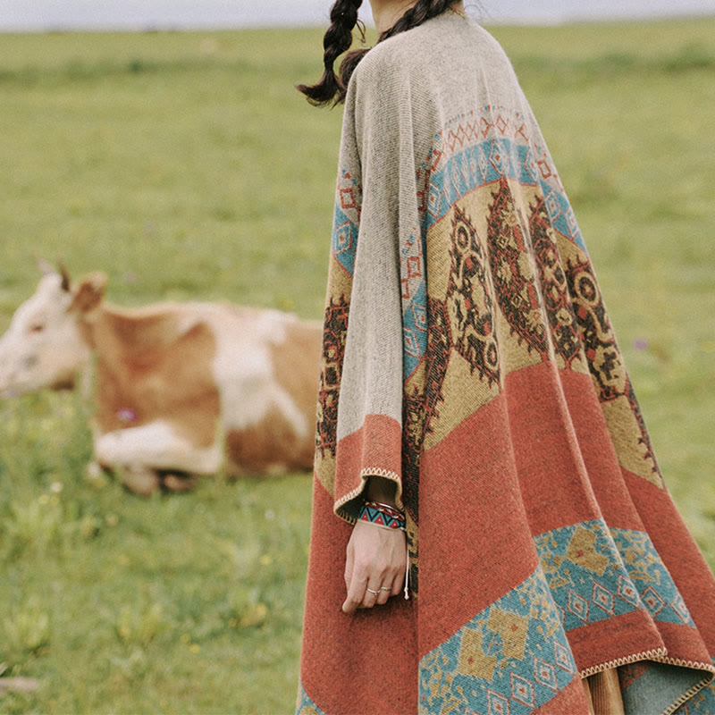 Tibetischer Schal mit Buddha Stonesn, Rautenmuster, warmer Wintermantel - image 8