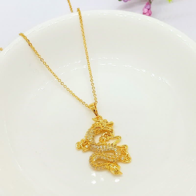 Buddha Stones Gold-Drachenschutz-Halskettenanhänger - Drachen - image 1