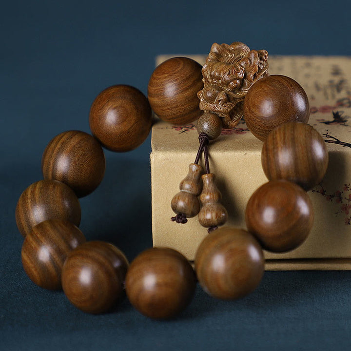 Buddha Stones, Rosenholz, grünes Sandelholz, kleines Blatt, rotes Sandelholz, Adlerholz, Drache geschnitztes Schutzarmband