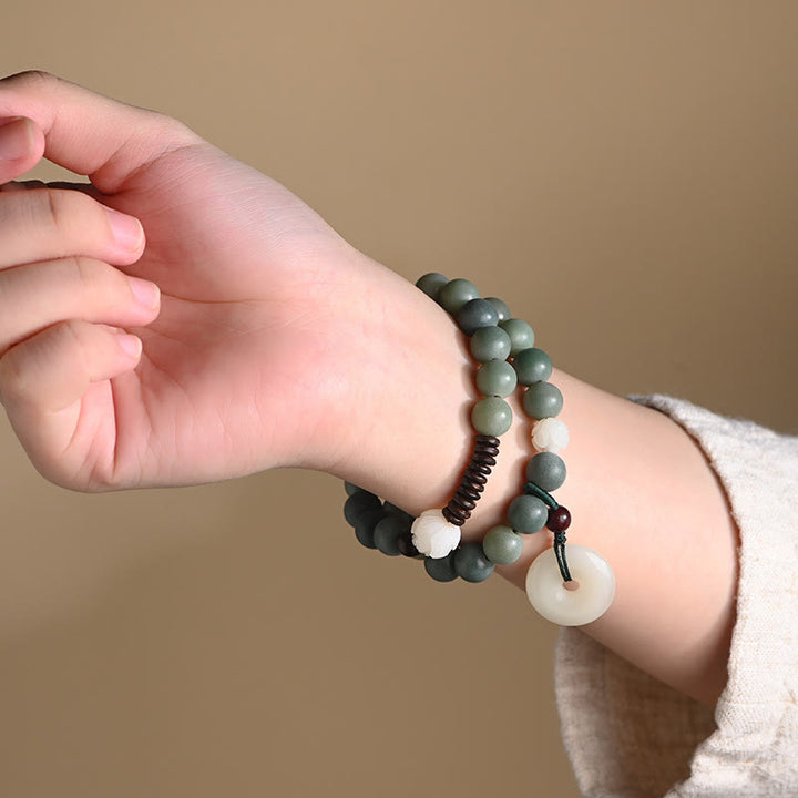 Buddha Stones Cyan Bodhi Seed Lotus Jade Peace Buckle Wisdom Double Wrap Armband - image 2