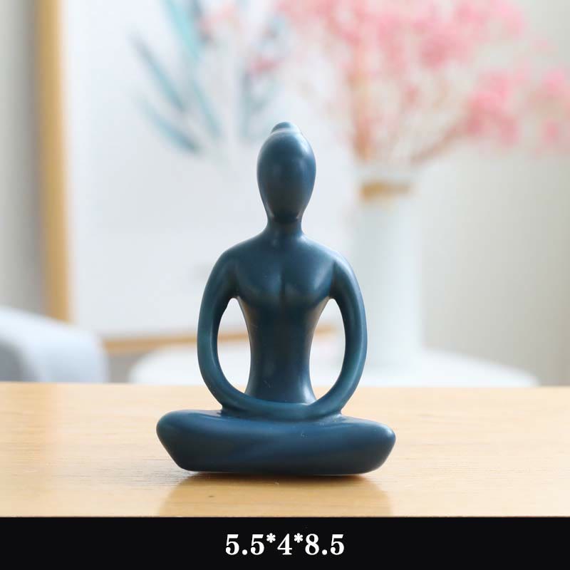 Abstrakte Yoga-Meditationsübung, Keramik, spirituelle Figur, Skulptur, Dekoration - Blau - Denken - image 6