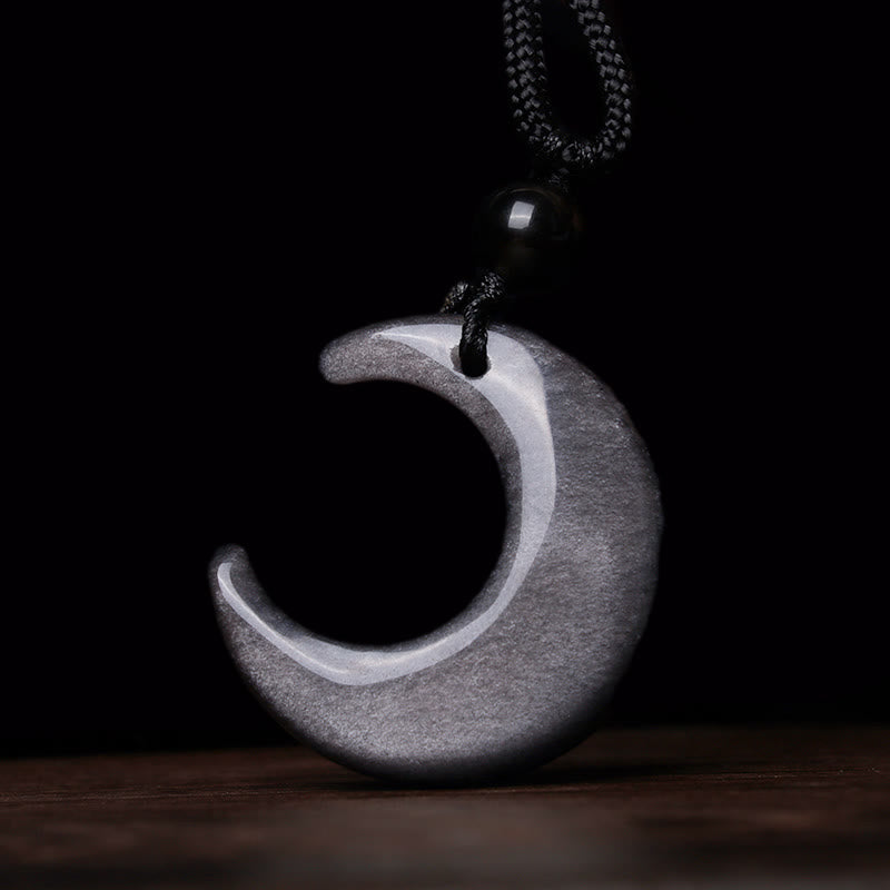 Buddha Stones Natürlicher Silberglanz Obsidian Selenit Kristall Halbmond Yin Yang Paar Schutz Halskette Anhänger - image 1