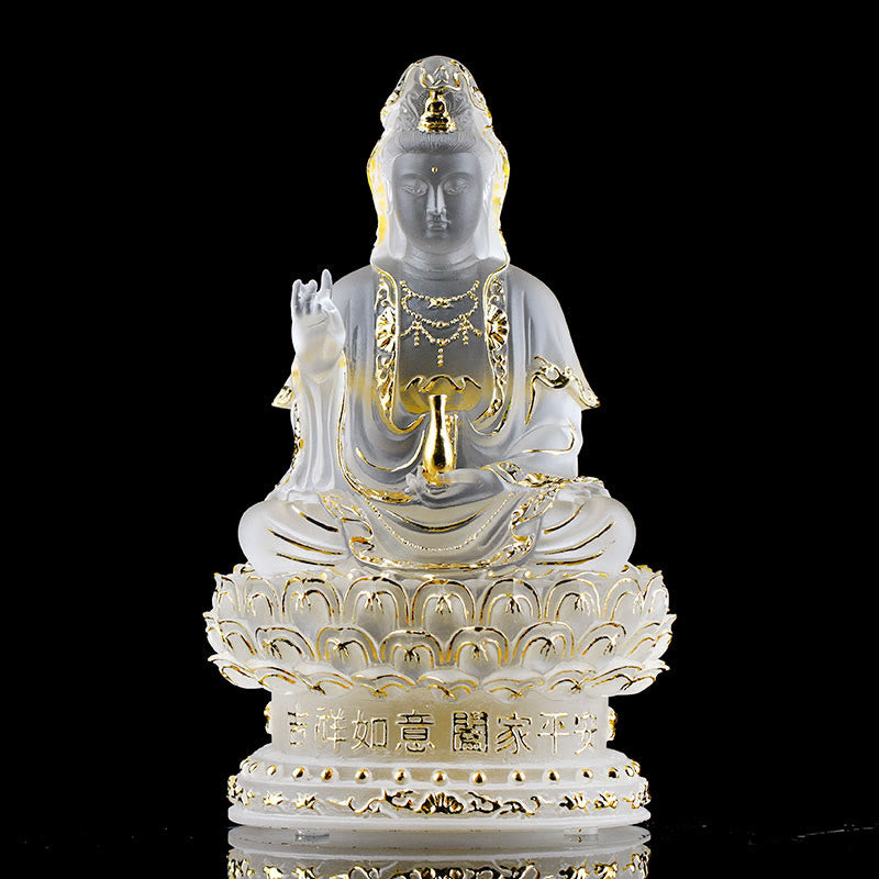Buddha Stones, Kwan Yin, Avalokitesvara, handgefertigte Figur, Liuli-Kristallkunstwerk, Reichtumsstatue, Heimdekoration - 15,5 cm Weiß & Gold - image 8