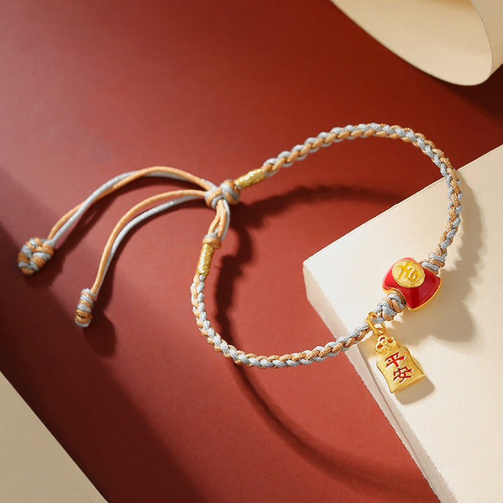 Buddha Stones 925 Sterling Silber Handgefertigtes, verheißungsvolles chinesisches Schriftzeichen Segen geflochtenes Schnurarmband - image 5