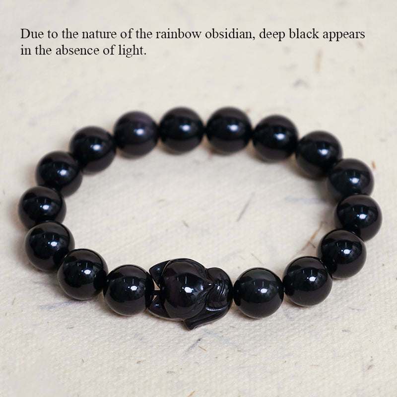 Buddha Stones Regenbogen-Obsidian-Fuchs-heilendes positives Armband