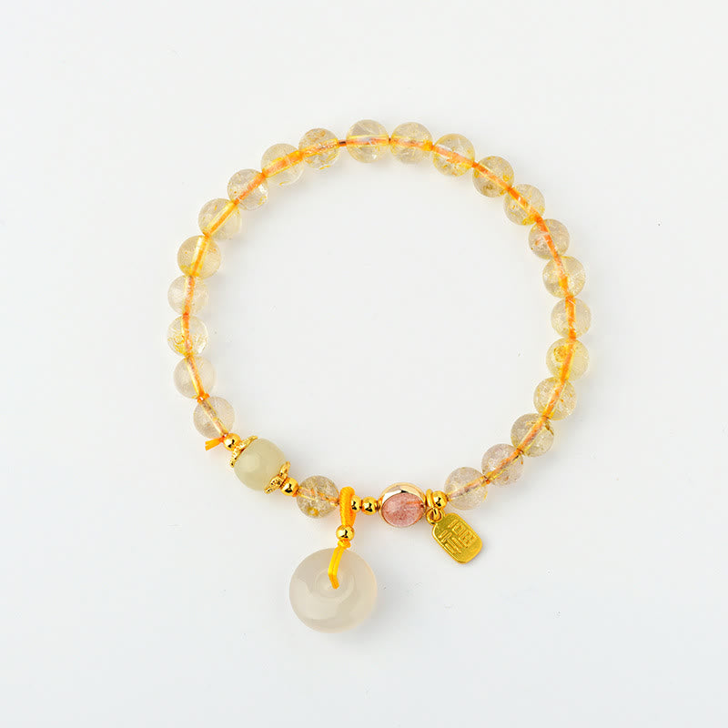 Buddha-Steine, natürlicher goldener Rutilquarz, Fu-Charakter, Frieden, Schnalle, Charme, Reichtum-Armband