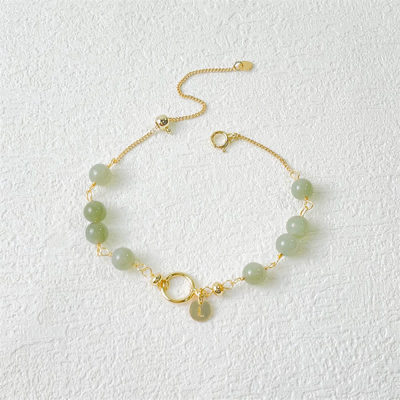 Buddha Stones Einzigartiges Glücksperlenarmband aus natürlicher Hetian-Jade mit 14-karätigem Gold gefüllt - image 1