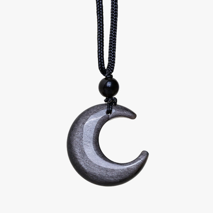 Buddha Stones Natürlicher Silberglanz Obsidian Selenit Kristall Halbmond Yin Yang Paar Schutz Halskette Anhänger - image 8