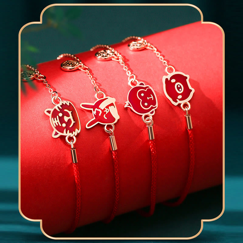 Buddha Stones 925 Sterling Silber Farbwechselndes chinesisches Sternzeichen Glücksschutz Rotes Kettenarmband - image 26
