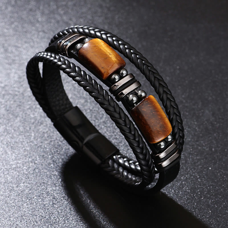 Buddha Stones Tiger Eye Power Magnetschnalle Mehrschichtiges Lederarmband - image 5