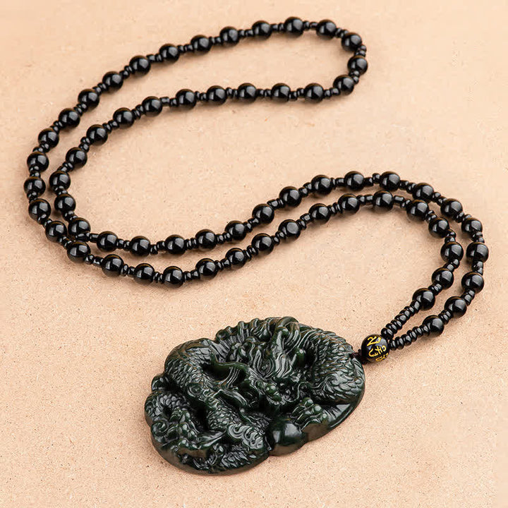 Buddha Stones Hetian Cyan Jade Dragon Success Harmony Halskette Perlenschnur Anhänger - image 5