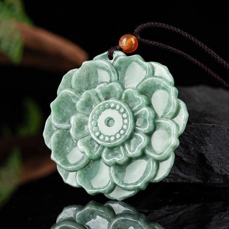 Buddha Stones, Lotus-Muster, Jade, Glück, Wohlstand, Halsketten-Anhänger - image 1