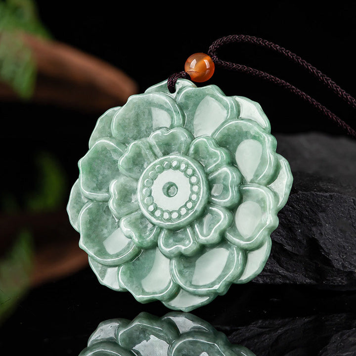 Buddha Stones, Lotus-Muster, Jade, Glück, Wohlstand, Halsketten-Anhänger - image 1