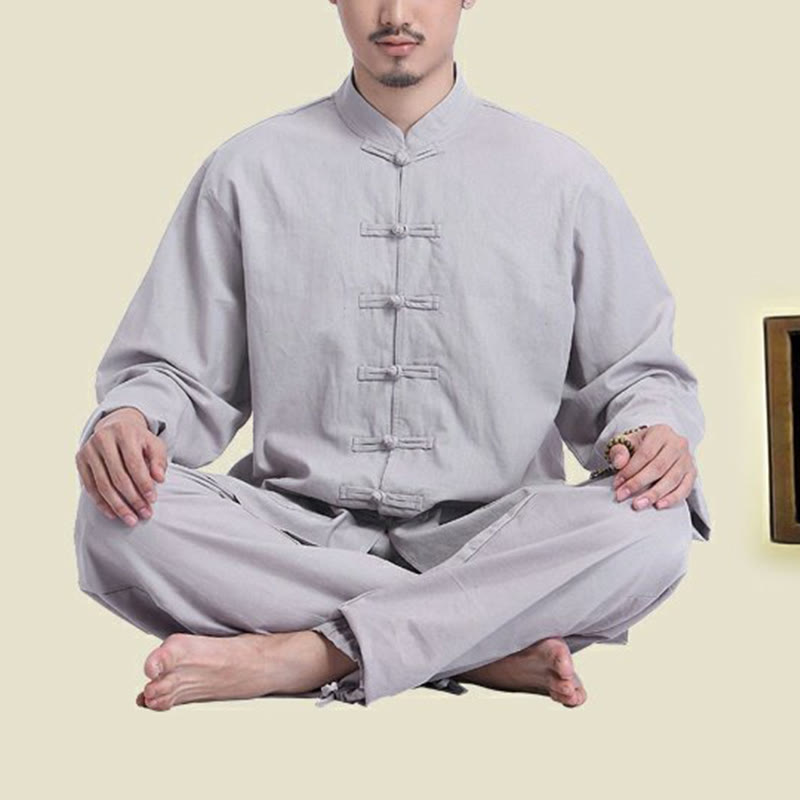 Buddha Stones, chinesischer Frosch, Knopf-Design, Meditation, Gebet, Baumwolle, Leinen, spirituell, Zen, Praxis, Yoga, Kleidung, Herren-Set - image 3