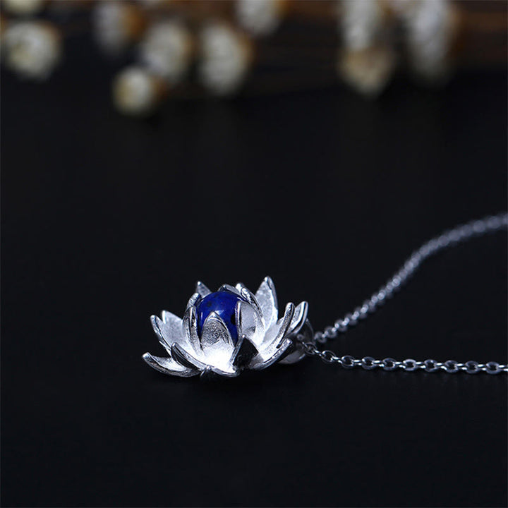 Buddha Stones 925 Sterling Silber Lazurit Lotusblume Selbstpflege-Halskettenanhänger - image 5
