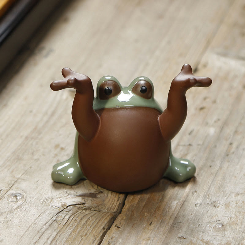 Buddha Stones FengShui Reichtum Glück niedlicher Frosch Keramik Teehaustier Figur Dekoration - image 2