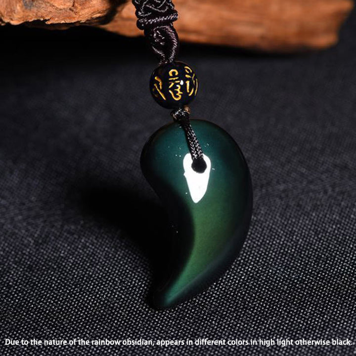 Buddha Stones Regenbogen-Obsidian-Yin-Yang-Stärke-Anhänger-Halskette