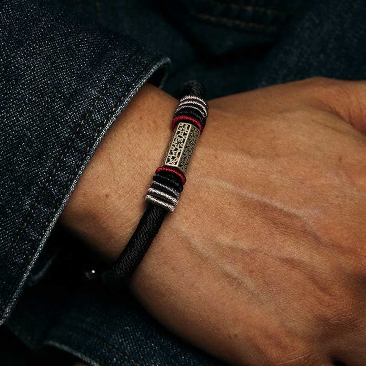 Buddha Stones 925 Sterling Silber Om Mani Padme Hum Peace Armband mit roter Schnur - image 14