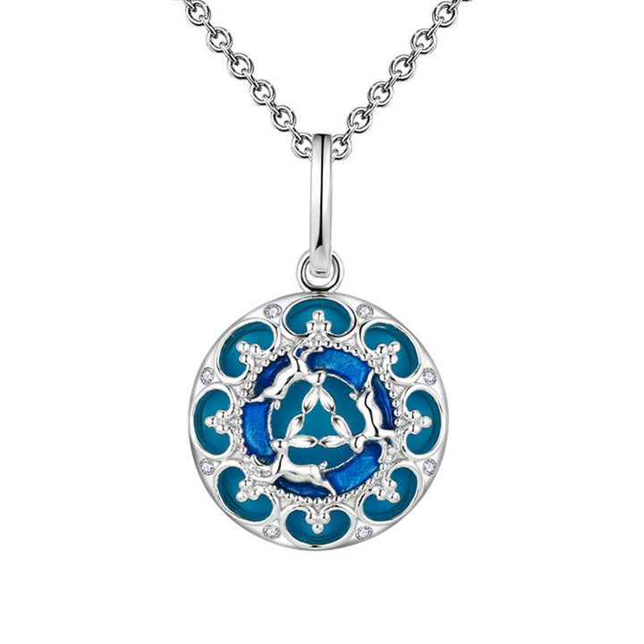 Buddha Stones 925 Sterling Silber Runder Türkis Drei Kaninchen Balance Halskette Anhänger - image 4