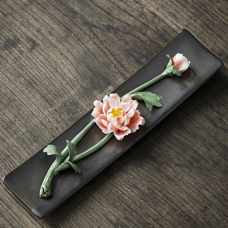 Spiritueller Weihrauchbrenner aus Keramik mit Lotus-Pfingstrosen-Rosenblüte - Rosa Pfingstrose - image 1
