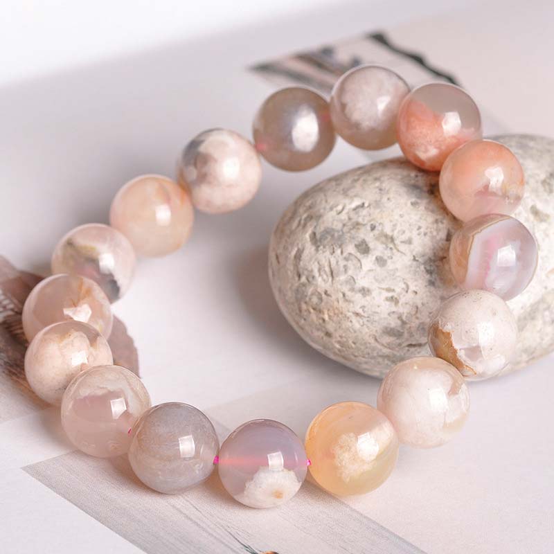 Buddha Stones Sakura-Achat-Friedenssegen-Armband