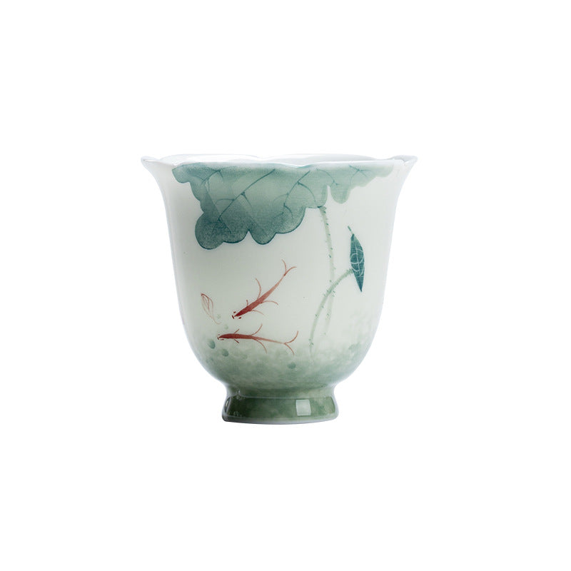 Buddha Stones Teetasse aus Keramik mit Koi-Fisch-Lotusblattmuster, Kung-Fu-Teetasse, 65 ml