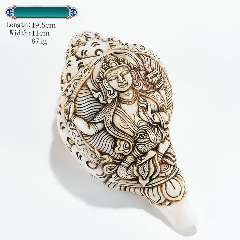 Tibetische handgemachte gravierte Shankha Buddha Avalokitesvara Conch Shell Reichtum Dekoration - Manjushri 15,9*11cm - image 30