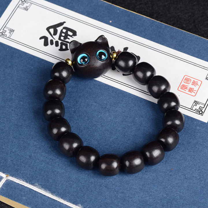 Buddha Stones, Ebenholz, grünes Sandelholz, rotes Sandelholz, schönes Katzen-Balance-Armband - Ebenholzkatze, 12 mm x 15 Perlen (Handgelenkumfang 14–16 cm) - image 1