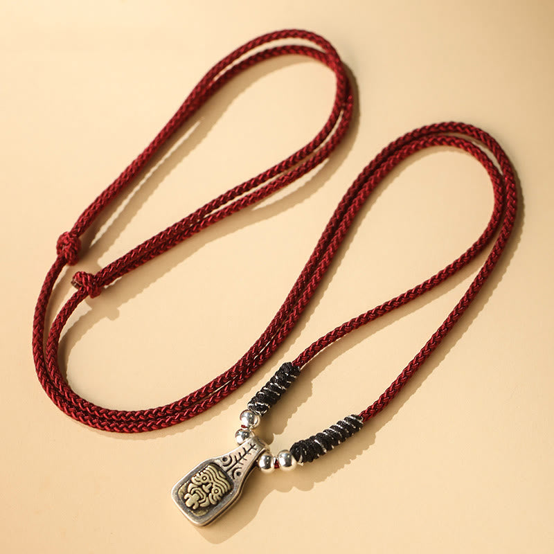 Buddha Stones Tibetischer 925er Sterlingsilber-Halskettenanhänger Zakiram, Göttin des Reichtums, Schutzseil - Rotes Seil - image 1