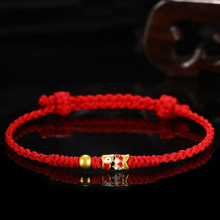 Buddha Stones 999 Gold Luck Koi Fisch Handgefertigtes geflochtenes Schnurarmband