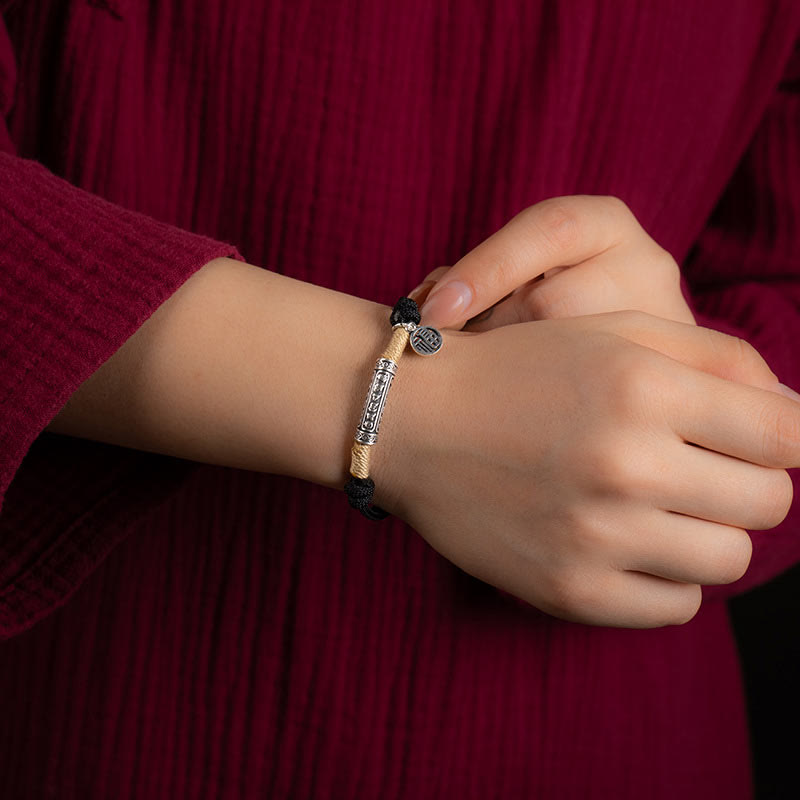 Buddha Stones 999 Sterling Silber Tibet Handgefertigtes Om Mani Padme Hum Fu Charakter TopRank Charakter Glück geflochtenes Armband - image 5