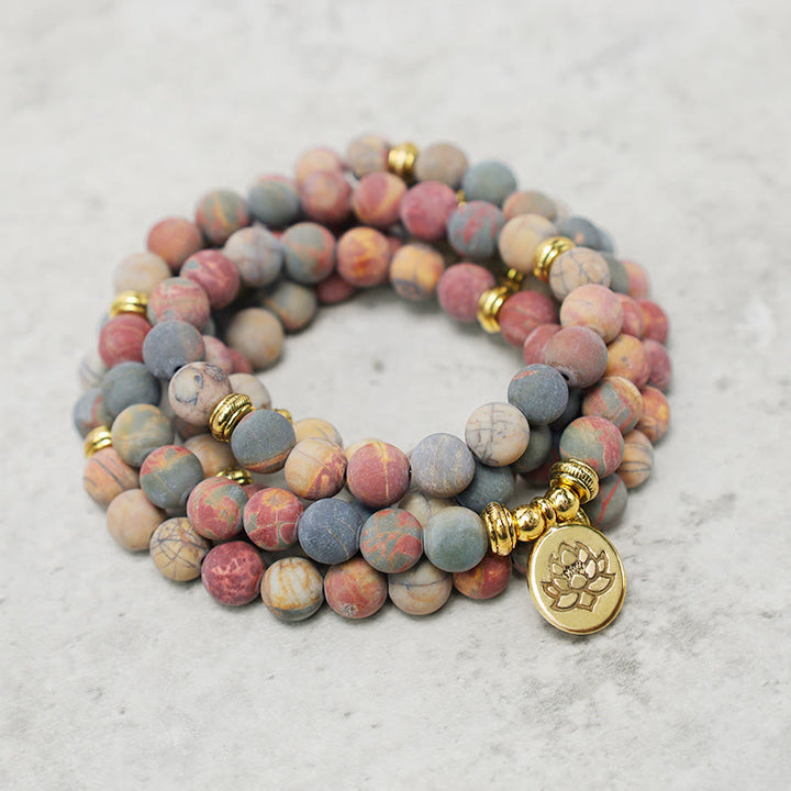 Buddha Stones 108 Mala Perlen Picasso Jaspis Stein Mut Energie Armband