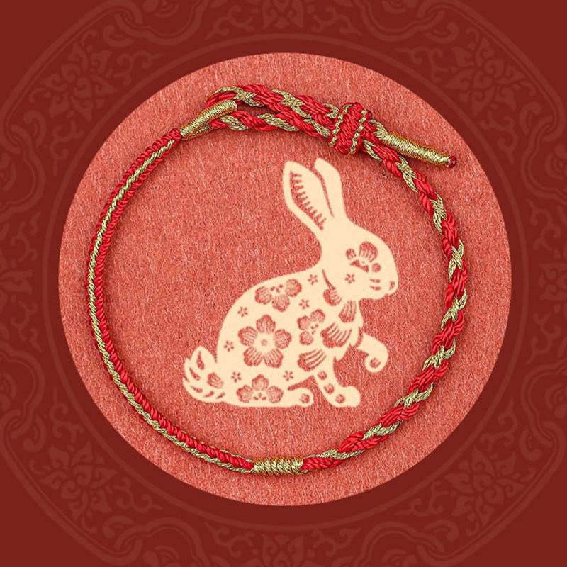 Buddha Stones Handgefertigtes chinesisches Sternzeichen-Kaninchen-Hahn-Ratte-Pferd-Drachen-Schutzgeflecht-Armband - image 1