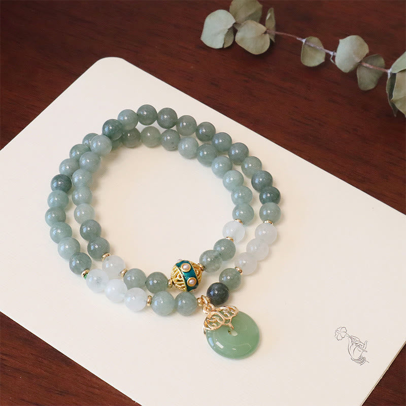 Buddha-Steine, ein- und doppellagiges Jade-Armband mit Friedensschnalle, Glücksbringer