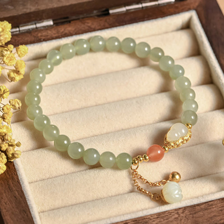 925 Sterling Silber Hetian Jade Kürbis Lotus Fülle Glücksarmband - image 10