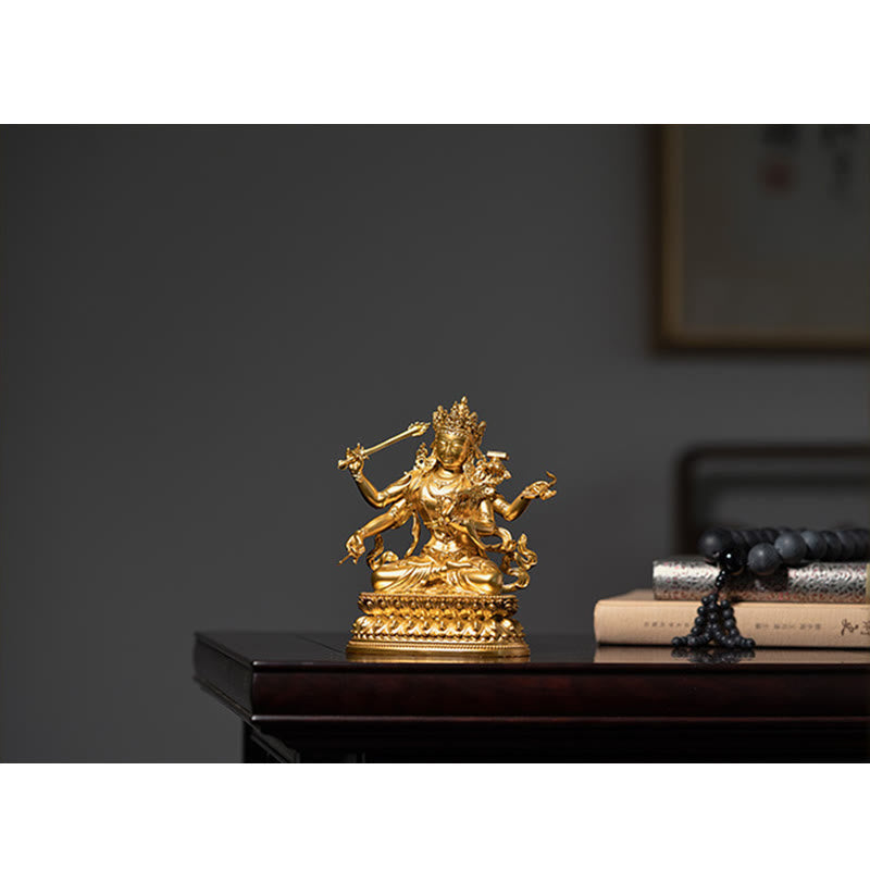 Vierarmige Manjusri Bodhisattva-Goldfigur, Mitgefühl, Gelassenheit, Kupferstatue, Heimdekoration - image 13