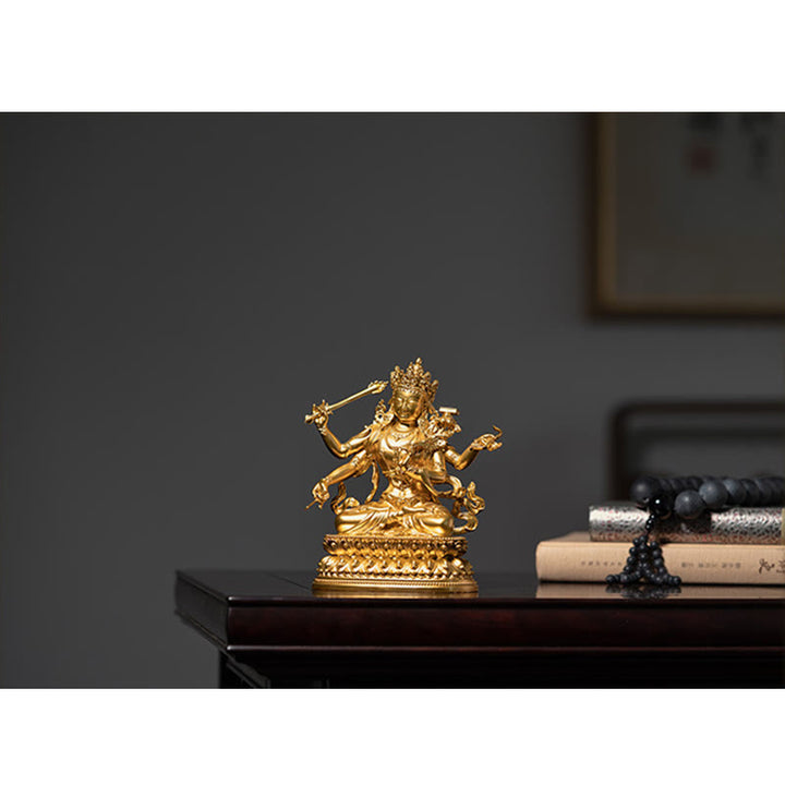 Vierarmige Manjusri Bodhisattva-Goldfigur, Mitgefühl, Gelassenheit, Kupferstatue, Heimdekoration - image 13