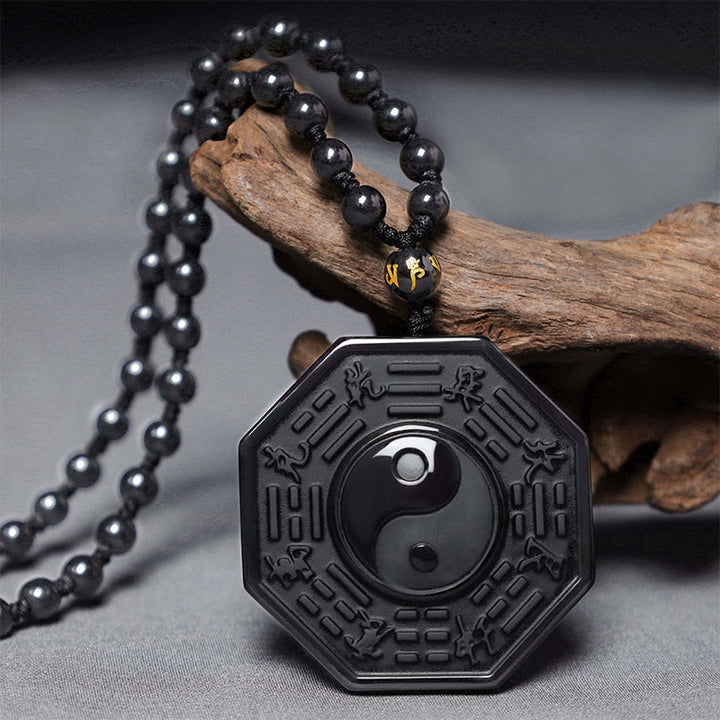 Buddha Stones Schwarzer Obsidian-Stein-Yin-Yang-Anhänger-Halskette - image 6