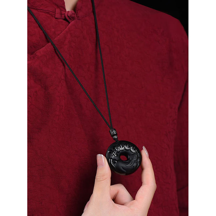 Buddha Stones, chinesisches Sternzeichen, natürlicher schwarzer Obsidian, Friedensschnalle, Stärke-Halsketten-Anhänger - image 11