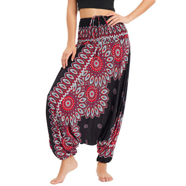 Buddha Stones Zwei Stile Tragen Sonnenblumen Locker Gesmokt Haremshose Overall Hohe Taille Hose