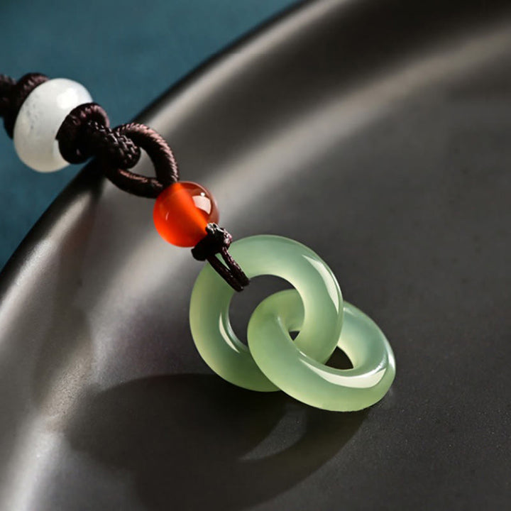 Buddha Stones Natürliche Hetian Cyan Jade Weiß Jade Doppelte Friedensschnalle Erfolg Halskette Anhänger - image 3