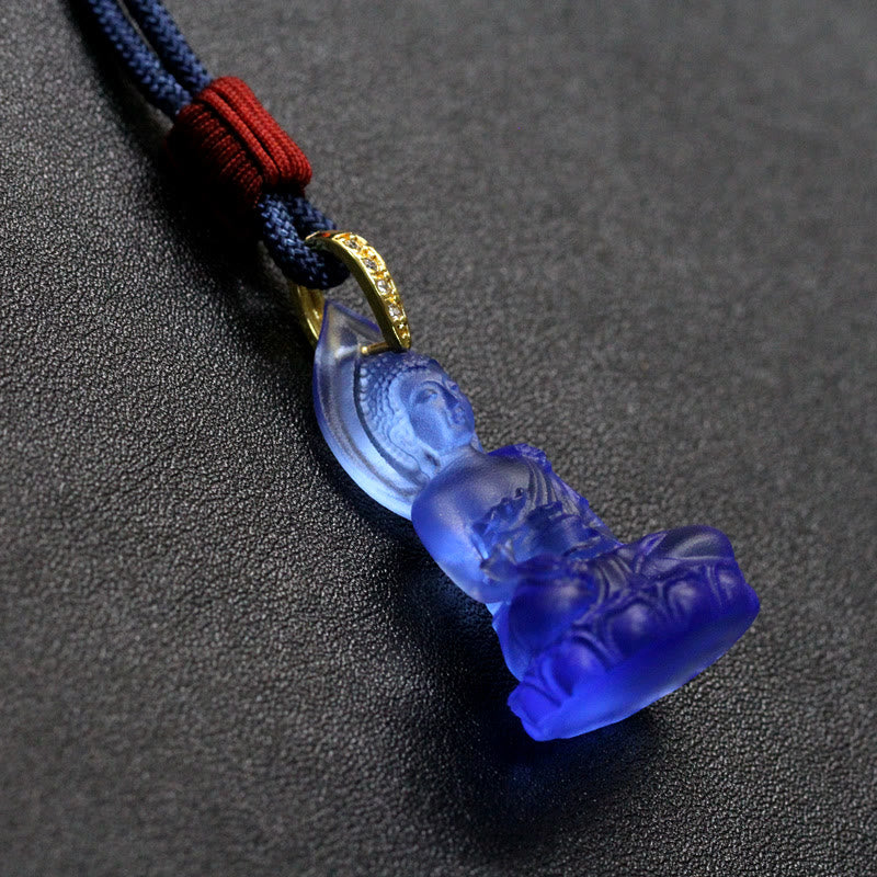 Buddha Stones, blauer Tathagata-Buddha-Medizin-Buddha-Liuli-Kristall, Serenity-Amulett-Halskettenanhänger