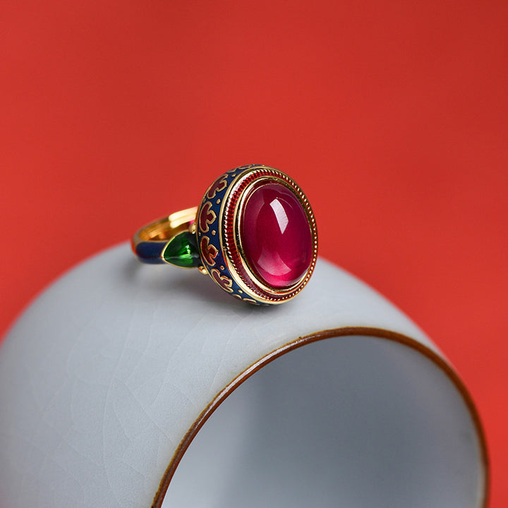 Buddha Stones 925 Sterling Silber Red Corundum Courage Ring - image 0