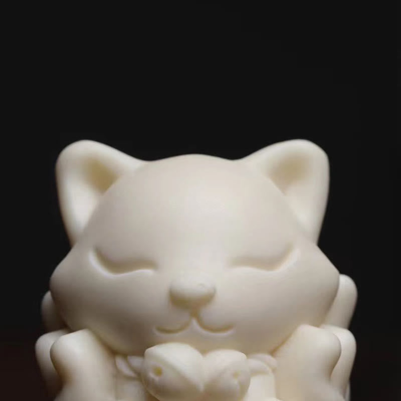 Buddha Stones, Mini-Neunschwänziger Fuchs, Elfenbein, Frucht, Sandelholz, grünes Sandelholz, Segensdekoration
