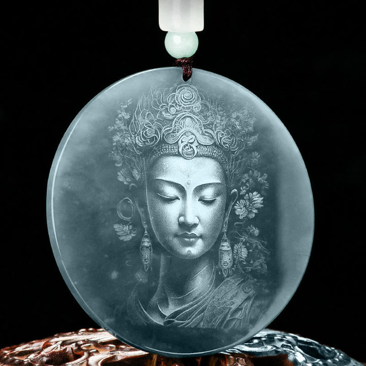 Buddha Steine Kwan Yin Avalokitesvara Jade Fülle String Halskette Anhänger