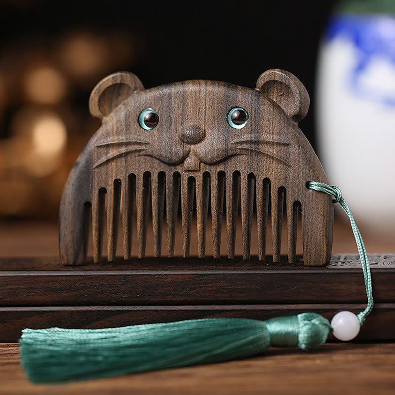 Tragbarer Mini-Kamm mit chinesischem Sternzeichen, grünem Sandelholz, Frieden - Chacate Preto Wood - Ratte - image 5