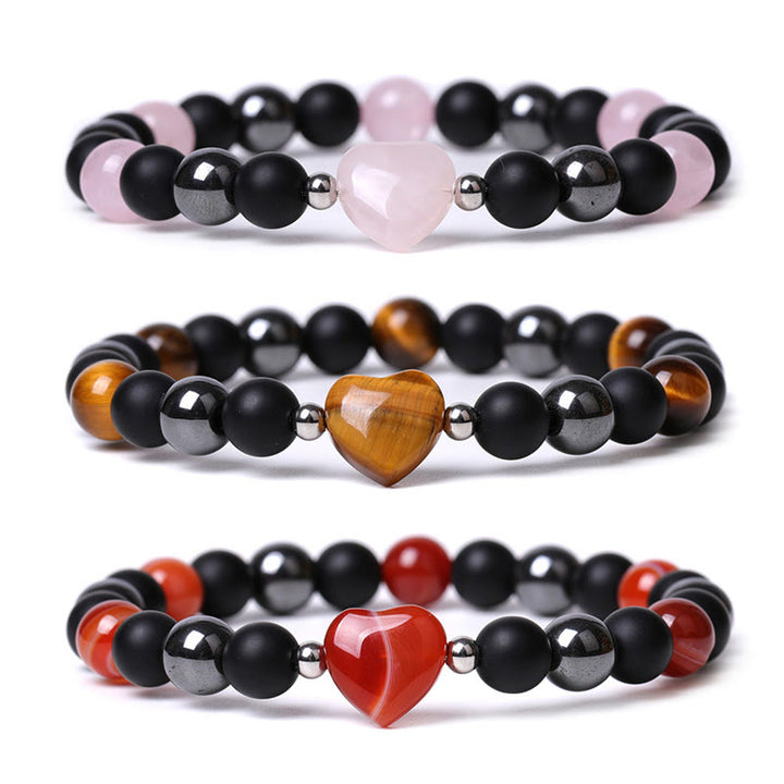 Buddha Stones Schwarzer Onyx Tigerauge Stein Kristall Liebe Herz Schutz Armband