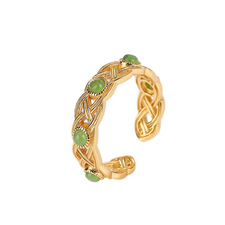 Verstellbarer Ring mit Buddha Stonesn, 925er-Sterlingsilber, vergoldet, Cyan-Jade, geflochtenes Design, Erfolg, Glück - image 11